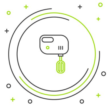 Beyaz arkaplanda siyah ve yeşil çizgi elektirik karıştırıcı simgesi izole edildi. Mutfak blenderi. Renkli taslak konsepti. Vektör İllüstrasyonu