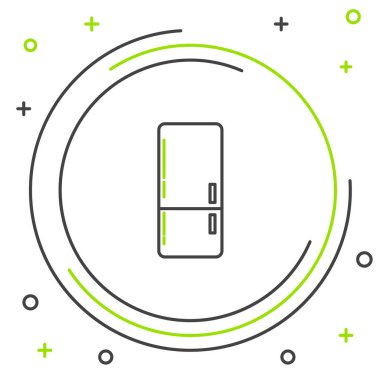 Siyah ve yeşil çizgi buzdolabı simgesi beyaz arkaplanda izole edilmiş. Buzdolabı buzdolabı. Ev aletleri ve aletler. Renkli taslak konsepti. Vektör İllüstrasyonu