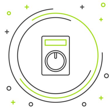 Siyah ve yeşil çizgi Akıllı ev simgesi beyaz arkaplanda izole edildi. Uzaktan kumanda. Renkli taslak konsepti. Vektör İllüstrasyonu