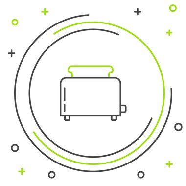 Siyah ve yeşil çizgili tost makinesi beyaz arka planda izole edilmiş tost simgesi. Renkli taslak konsepti. Vektör İllüstrasyonu