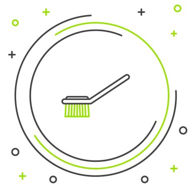 Siyah ve yeşil çizgili tuvalet fırçası ikonu beyaz arkaplanda izole edilmiş. Renkli taslak konsepti. Vektör İllüstrasyonu