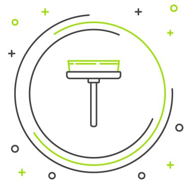 Beyaz arka planda izole edilmiş pencere simgesi için siyah ve yeşil çizgi temizleme hizmeti. Silecek, kazıyıcı, silecek. Renkli taslak konsepti. Vektör İllüstrasyonu