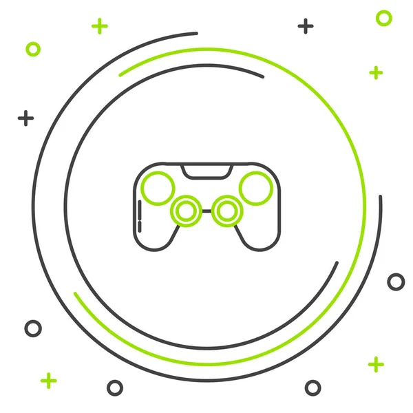 Schwarze und grüne Linie Gamepad-Symbol isoliert auf weißem Hintergrund. Spielkontrolle. Buntes Rahmenkonzept. Vektorillustration — Stockvektor