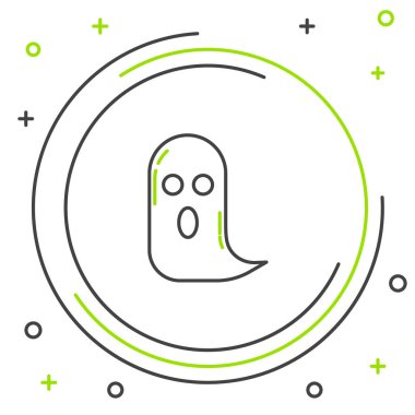 Siyah ve yeşil çizgi Hayalet simgesi beyaz arkaplanda izole edildi. Mutlu Cadılar Bayramı Partisi. Renkli taslak konsepti. Vektör İllüstrasyonu