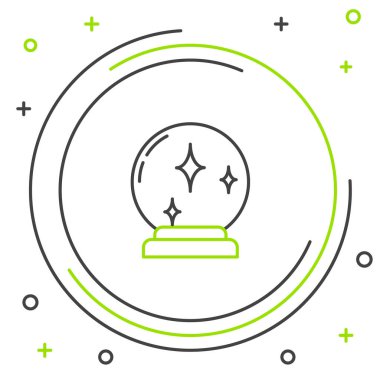 Siyah ve yeşil çizgi sihirli top ikonu beyaz arkaplanda izole edildi. Kristal küre. Renkli taslak konsepti. Vektör İllüstrasyonu