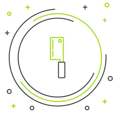 Siyah ve yeşil çizgili Et Helikopteri simgesi beyaz arkaplanda izole edildi. Et için mutfak bıçağı. Kasap bıçağı. Mutlu Cadılar Bayramı Partisi. Renkli taslak konsepti. Vektör İllüstrasyonu