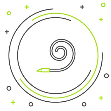 Siyah ve yeşil çizgili doğum günü kornosu simgesi beyaz arkaplanda izole edilmiş. Renkli taslak konsepti. Vektör İllüstrasyonu