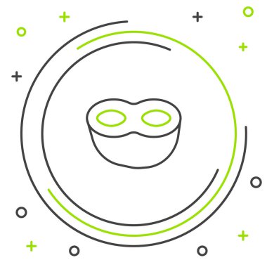 Beyaz arka planda siyah ve yeşil çizgi şenlik maskesi simgesi izole edildi. Renkli taslak konsepti. Vektör İllüstrasyonu