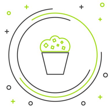 Siyah ve yeşil çizgi Popcorn karton kutu simgesi beyaz arka plan üzerinde izole. Patlamış mısır kova kutusu. Renkli anahat konsepti. Vektör İllüstrasyonu