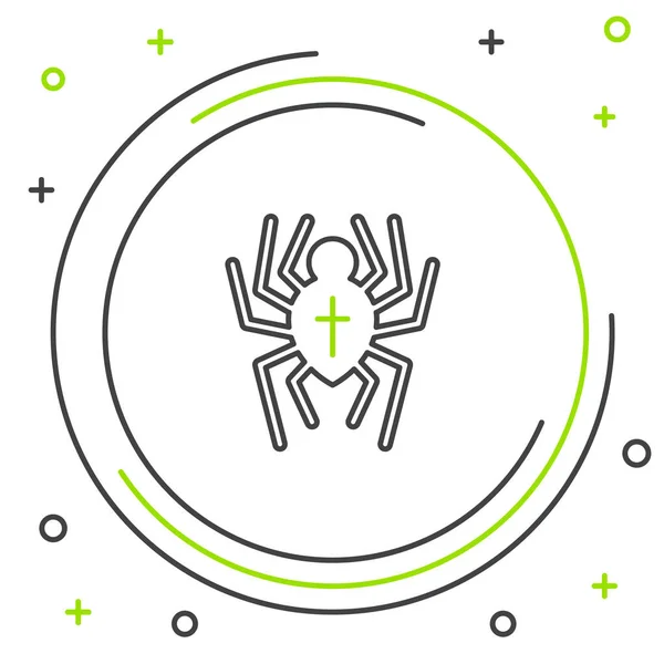 Černá a zelená čára Pavouk ikona izolované na bílém pozadí. Šťastný Halloweenský večírek. Barevný koncept. Vektorová ilustrace — Stockový vektor