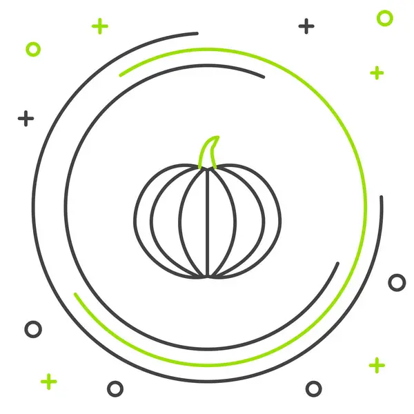 Schwarze und grüne Linie Kürbissymbol isoliert auf weißem Hintergrund. fröhliche Halloween-Party. Buntes Rahmenkonzept. Vektorillustration — Stockvektor