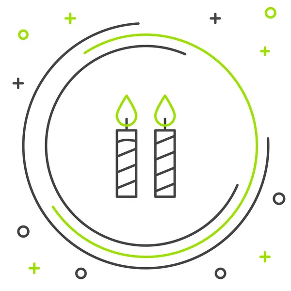 Black and green line Birthday cake candles icon isolated on white background. Colorful outline concept. Vector Illustration — Stock Vector