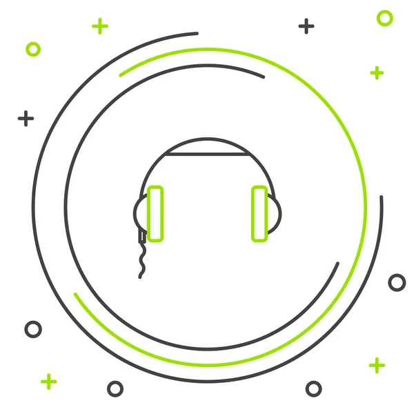 Icono de auriculares de línea negra y verde aislado sobre fondo blanco. Signo de auriculares. Concepto para escuchar música, servicio, comunicación y operador. Concepto de esquema colorido. Ilustración vectorial — Vector de stock