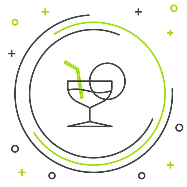Černá a zelená čára Martini sklo ikona izolované na bílém pozadí. Ikona koktejlu. Ikona sklenice. Barevný koncept. Vektorová ilustrace — Stockový vektor