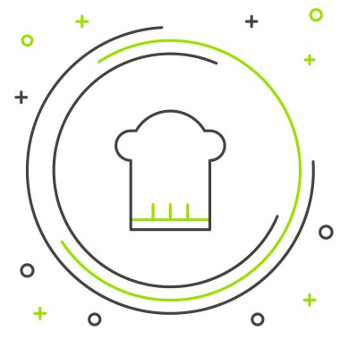 Siyah ve yeşil çizgili şef şapkası simgesi beyaz arkaplanda izole edildi. Aşçılık sembolü. Aşçı şapkası. Renkli taslak konsepti. Vektör İllüstrasyonu