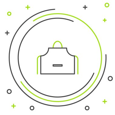 Siyah ve yeşil çizgili mutfak önlüğü simgesi beyaz arka planda izole edildi. Yemek pişirmek için şef üniforması. Renkli taslak konsepti. Vektör İllüstrasyonu