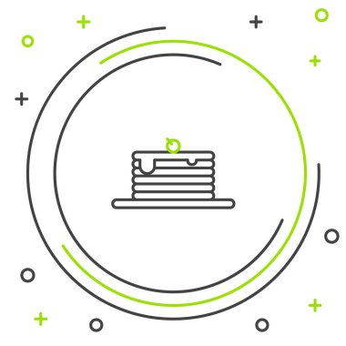 Beyaz arkaplanda siyah ve yeşil çizgili krep ikonu izole edilmiş. Şerbetli ve kirazlı fırın. Kahvaltı konsepti. Renkli taslak konsepti. Vektör İllüstrasyonu