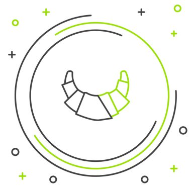 Siyah ve yeşil çizgi Croissant simgesi beyaz arka planda izole edildi. Renkli taslak konsepti. Vektör İllüstrasyonu