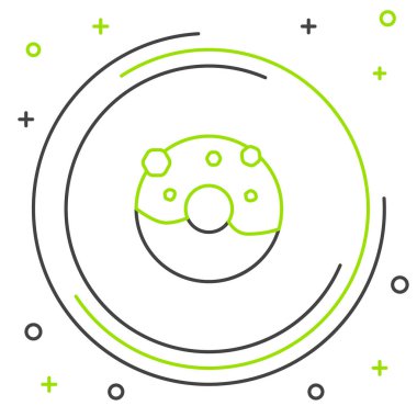 Beyaz arka plan üzerinde izole tatlı sır simgesi ile siyah ve yeşil çizgi Donut. Renkli anahat konsepti. Vektör İllüstrasyonu