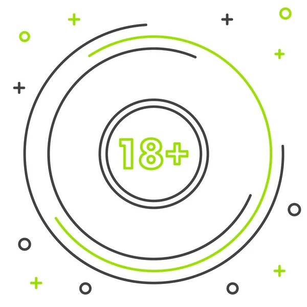 Línea negra y verde Plus 18 icono de la película aislado sobre fondo blanco. Contenido para adultos. Signo de menos de 18 años. Concepto de esquema colorido. Ilustración vectorial — Archivo Imágenes Vectoriales
