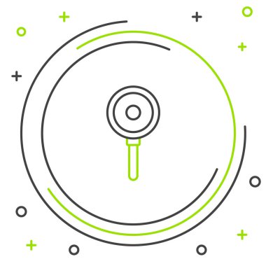 Siyah ve yeşil çizgili tava simgesi beyaz arkaplanda izole edildi. Kızartma veya kızartma gıda sembolü. Renkli taslak konsepti. Vektör İllüstrasyonu