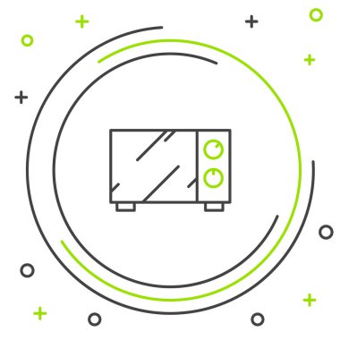 Beyaz zemin üzerinde siyah ve yeşil çizgi mikrodalga fırın ikonu izole edildi. Ev aletleri simgesi. Renkli taslak konsepti. Vektör İllüstrasyonu