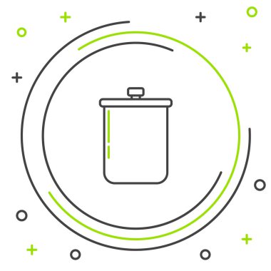 Siyah ve yeşil çizgili tencere ikonu beyaz arka planda izole edildi. Haşlama ya da güveç besin sembolü. Renkli taslak konsepti. Vektör İllüstrasyonu