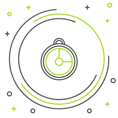 Siyah ve yeşil çizgili mutfak zamanlayıcısı simgesi beyaz arkaplanda izole edildi. Mutfak aletleri. Renkli taslak konsepti. Vektör İllüstrasyonu