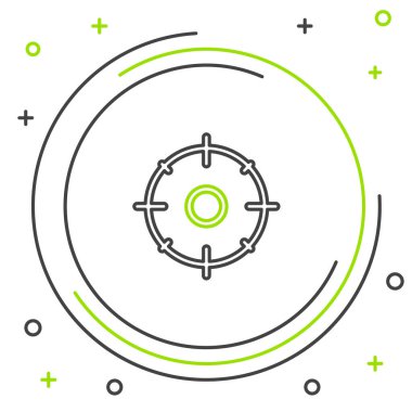 Siyah ve yeşil çizgi, beyaz arka planda izole edilmiş yarışma ikonu çekmek için hedef sporu. Atış mesafesi ya da atış mesafesi için sayıları olan temiz bir hedef. Renkli taslak konsepti. Vektör İllüstrasyonu