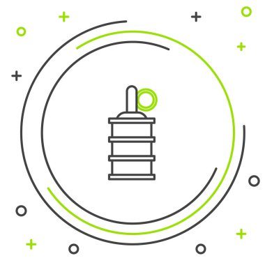 Siyah ve yeşil çizgili el bombası ikonu beyaz arka planda izole edildi. Bomba patlaması. Renkli taslak konsepti. Vektör İllüstrasyonu