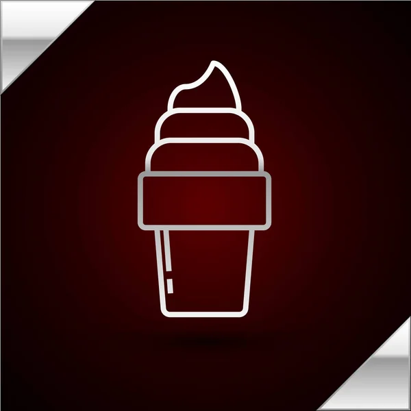 Ligne argentée Crème glacée au cône de gaufre icône isolée sur fond rouge foncé. Doux symbole. Illustration vectorielle — Image vectorielle