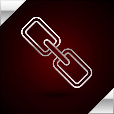 Gümüş çizgili zincir halka simgesi koyu kırmızı arkaplanda izole edildi. Bağlantı bekar. Hiper bağlantı zinciri sembolü. Vektör İllüstrasyonu
