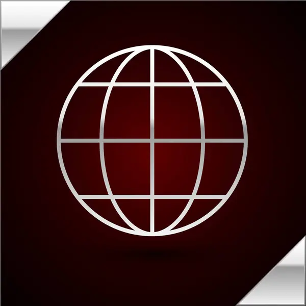 Linea d'argento icona del globo terrestre isolato su sfondo rosso scuro. Segno del mondo o della Terra. Simbolo internet globale. Forme geometriche. Illustrazione vettoriale — Vettoriale Stock