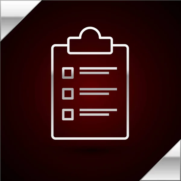 Silver line Clipboard with checklist icon isolated on dark red background. Control list symbol. Survey poll or questionnaire feedback form. Vector Illustration