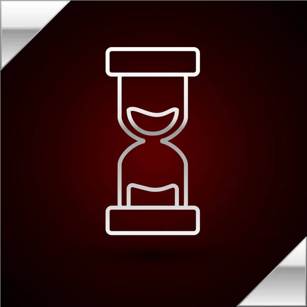 Silver line Old hourglass with flowing sand icon isolated on dark red background. Sand clock sign. Business and time management concept. Vector Illustration — Stock Vector