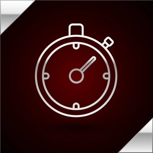 Silver line Stopwatch icon isolated on dark red background. Time timer sign. Chronometer sign. Vector Illustration — Stock Vector