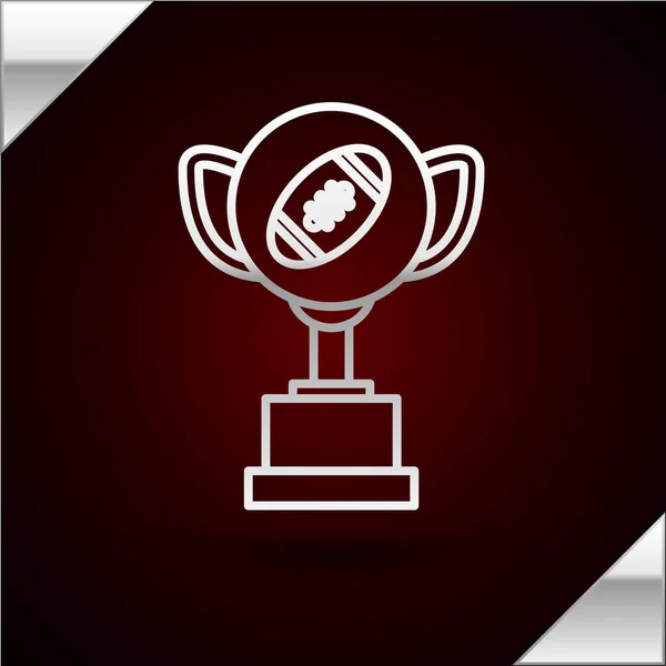 Silver line Award Cup a americká fotbalová ikona izolované na tmavočerveném pozadí. Symbol vítězné trofeje. Mistrovství nebo soutěžní trofej. Vektorová ilustrace — Stockový vektor