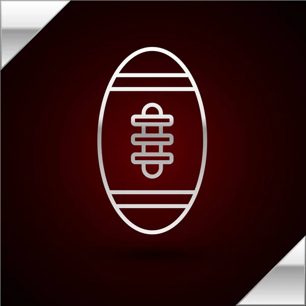 Silberne Linie American Football Ball Ikone isoliert auf dunkelrotem Hintergrund. Rugby-Ikone. Mannschaftssport-Spiel Symbol. Vektorillustration — Stockvektor