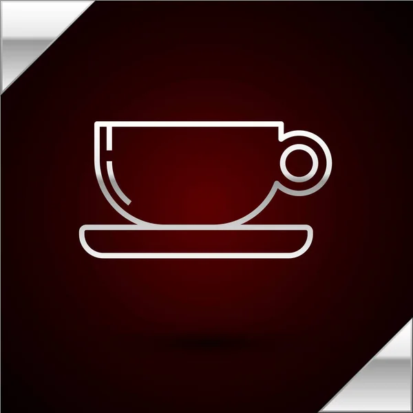 Silver line φλιτζάνι καφέ επίπεδη εικόνα απομονώνονται σε σκούρο κόκκινο φόντο. Ένα φλιτζάνι τσάι. Ζεστό ποτό καφέ. Εικονογράφηση διανύσματος — Διανυσματικό Αρχείο