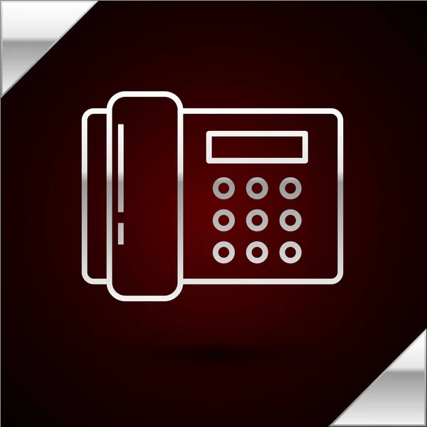 シルバーライン暗赤色の背景に絶縁された電話アイコン。固定電話だベクターイラスト — ストックベクタ