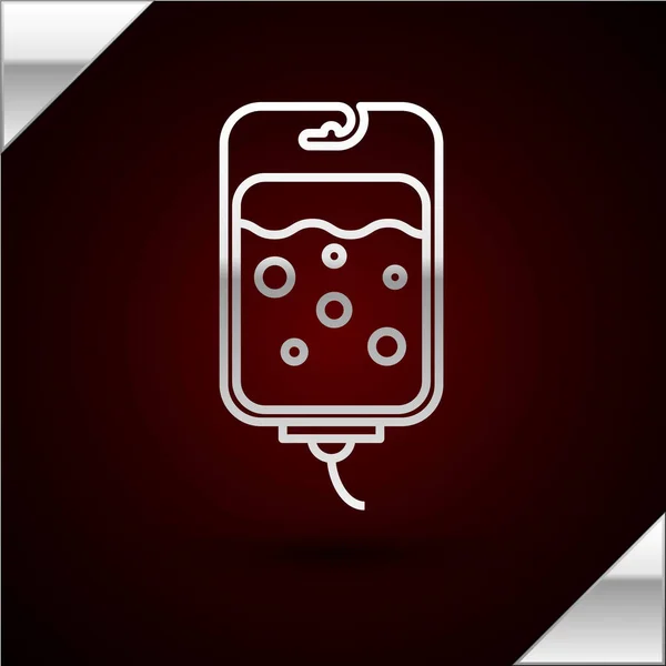 Silver line IV bag icon isolated on dark red background. Blood bag icon. Donate blood concept. The concept of treatment and therapy, chemotherapy. Vector Illustration — Stock Vector