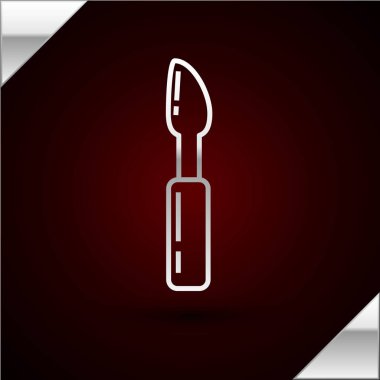 Gümüş çizgili Cutter araç simgesi koyu kırmızı arkaplanda izole edildi. Bıçakla bıçak dikmek. Vektör İllüstrasyonu