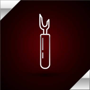 Gümüş çizgili Cutter araç simgesi koyu kırmızı arkaplanda izole edildi. Bıçakla bıçak dikmek. Vektör İllüstrasyonu