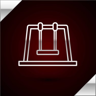 Gümüş çizgili Swing simgesi koyu kırmızı arkaplanda izole edildi. Oyun alanı sembolü. Vektör İllüstrasyonu