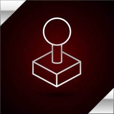 Oyun makinesi simgesi için gümüş çizgili Joystick koyu kırmızı arka planda izole edilmiş. Joystick oyun alanı. Vektör İllüstrasyonu