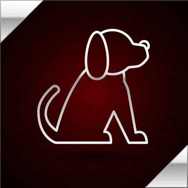 Ícone de cão de linha de prata isolado no fundo vermelho escuro. Ilustração vetorial —  Vetores de Stock