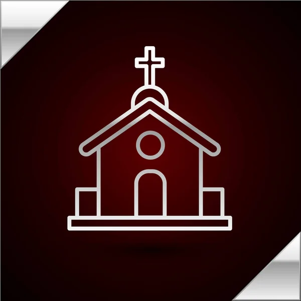 Silver line Church building icon isolated on dark red background. Christian Church. Religion of church. Vector Illustration — Stock Vector