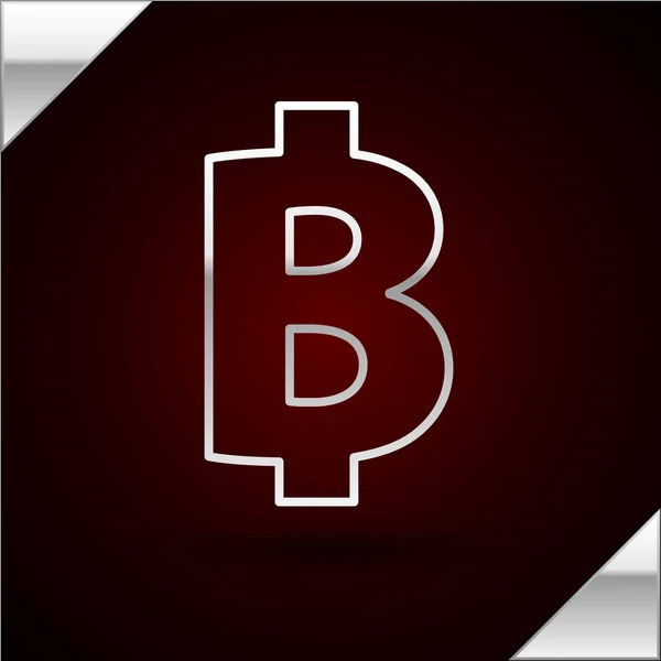 Linha de prata Criptomoeda moeda ícone Bitcoin isolado no fundo vermelho escuro. Moeda física. Blockchain baseado em moeda criptomoeda segura. Ilustração vetorial —  Vetores de Stock