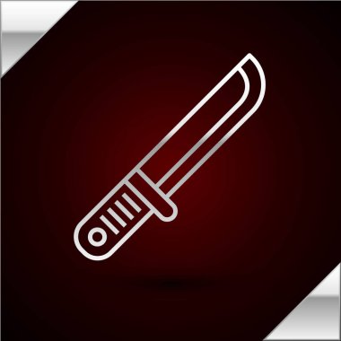 Gümüş çizgili Avcı bıçak ikonu koyu kırmızı arka planda izole edilmiş. Ordu bıçağı. Vektör İllüstrasyonu