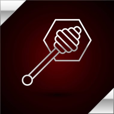 Gümüş çizgi Bal Dipper çubuğu simgesi koyu kırmızı arka planda izole edildi. Tatlı kepçe. Vektör İllüstrasyonu